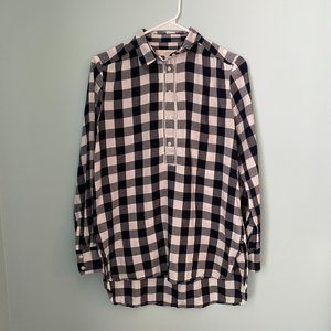 LOFT Navy & White Buffalo Check Henley Tunic